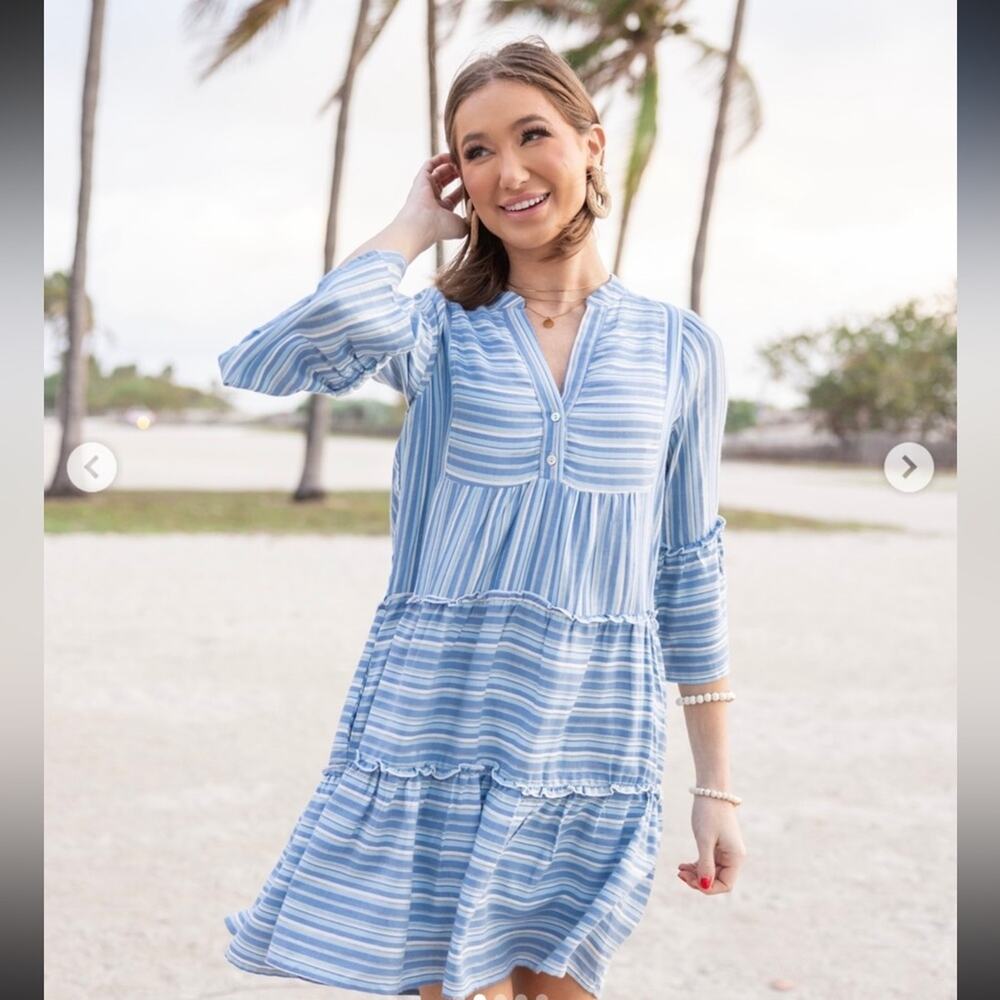 NEW Avara Libby Dress Coastal Cowgirl Stripe Tiered Mini Boho Beach Resortwear S